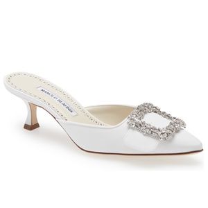 Manolo Blahnik- Maysale Crystal Buckle Pointed Toe Mule